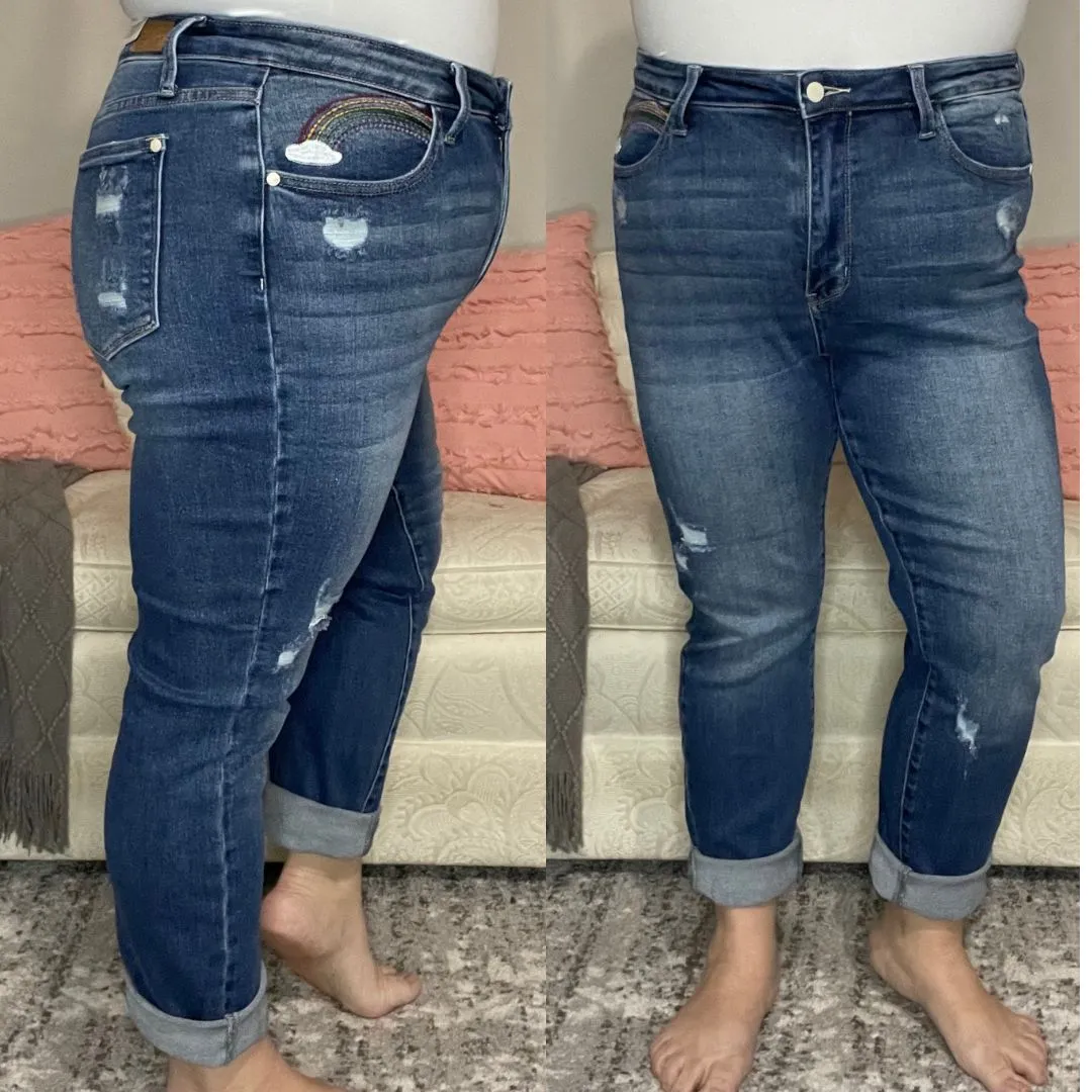 Judy Blue Rainbow Embroidered Straight Leg Jeans