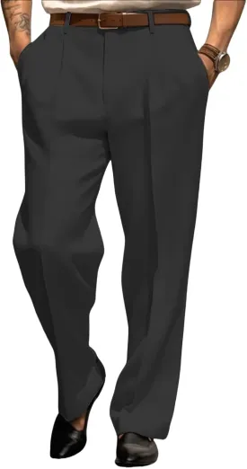 Mens Dress Pants Straight Leg Pleat-Front Casual Suit Pants Plain Comfort Work Office Business Lounge Trouser Long