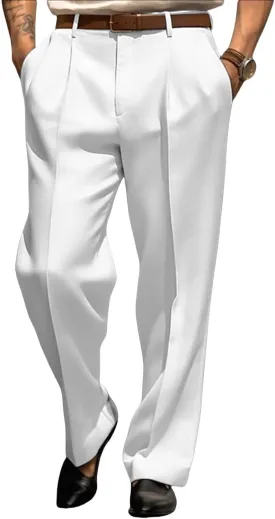 Mens Dress Pants Straight Leg Pleat-Front Casual Suit Pants Plain Comfort Work Office Business Lounge Trouser Long