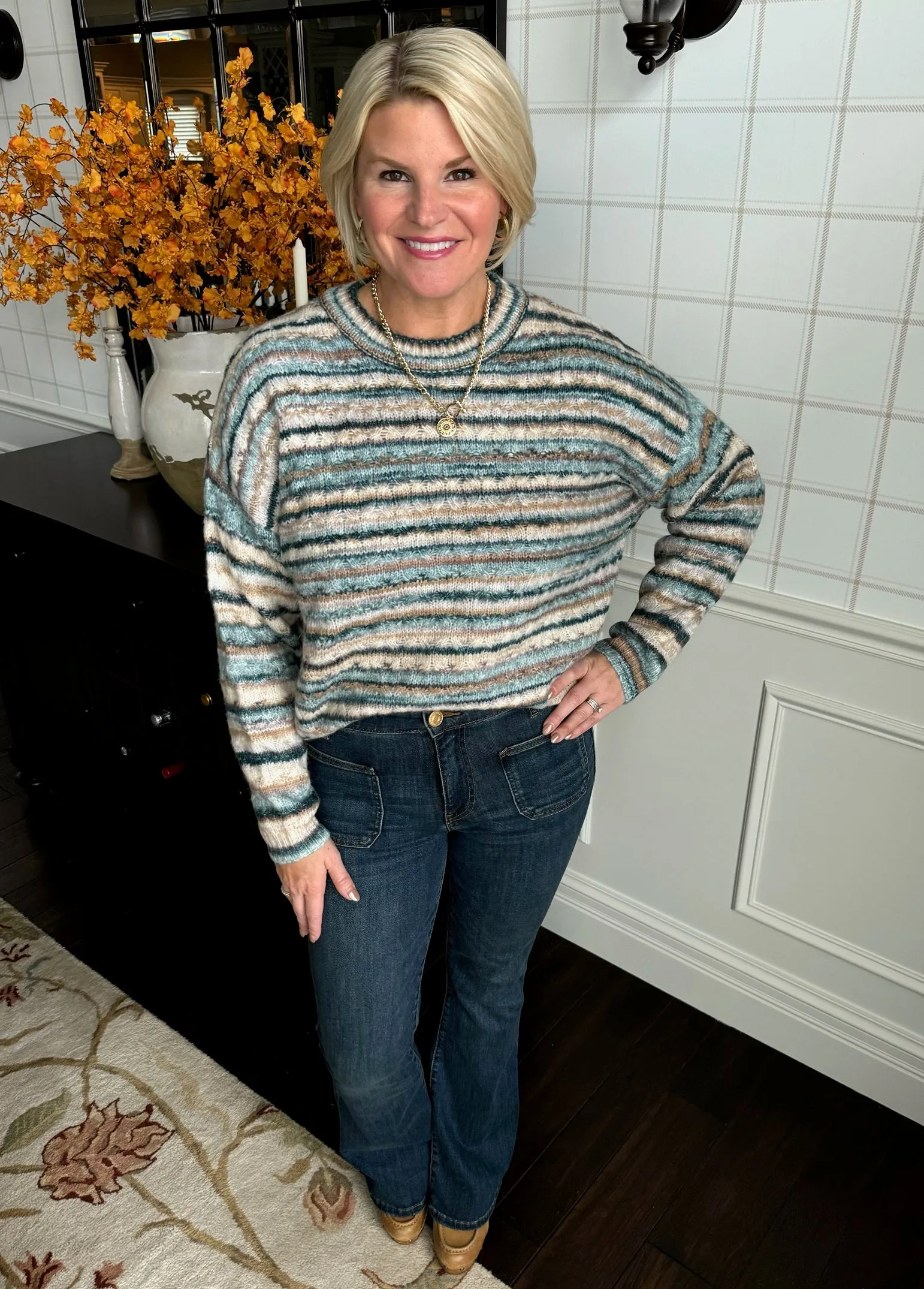 Multicolored Stripe Aran Sweater