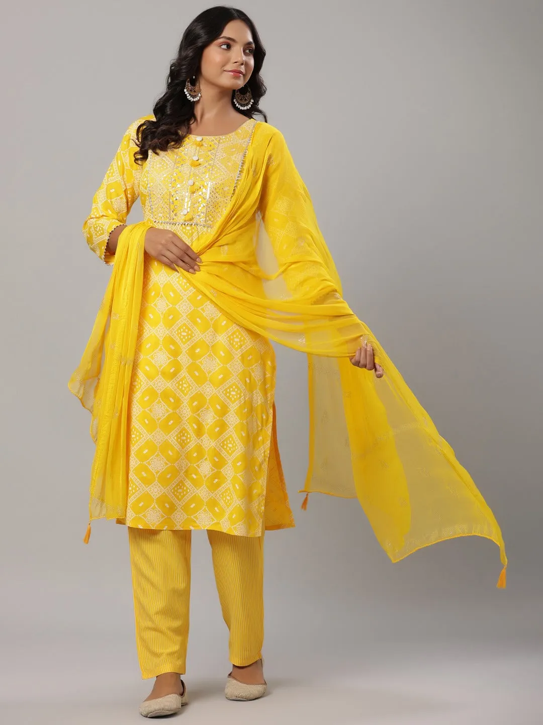 Mustard Printed Dupatta Set