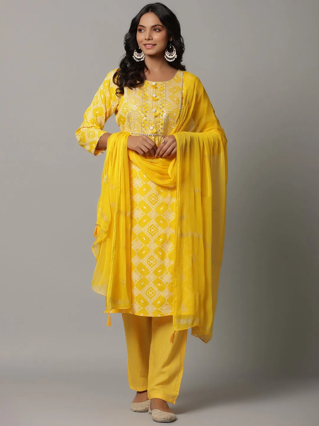 Mustard Printed Dupatta Set
