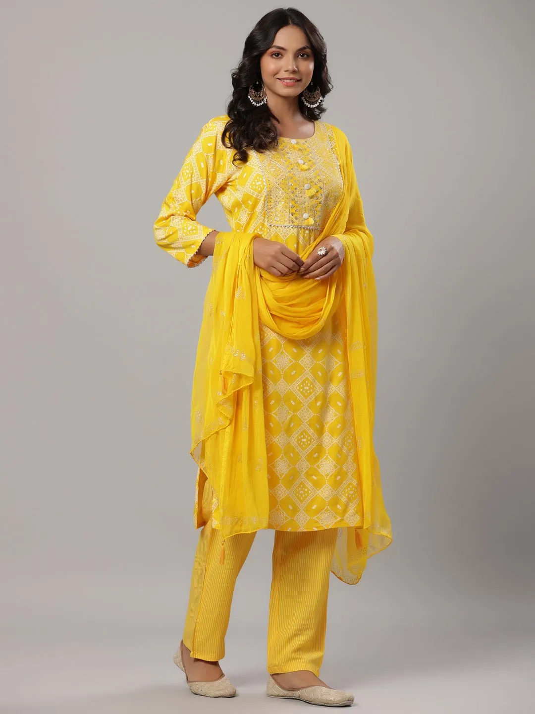 Mustard Printed Dupatta Set