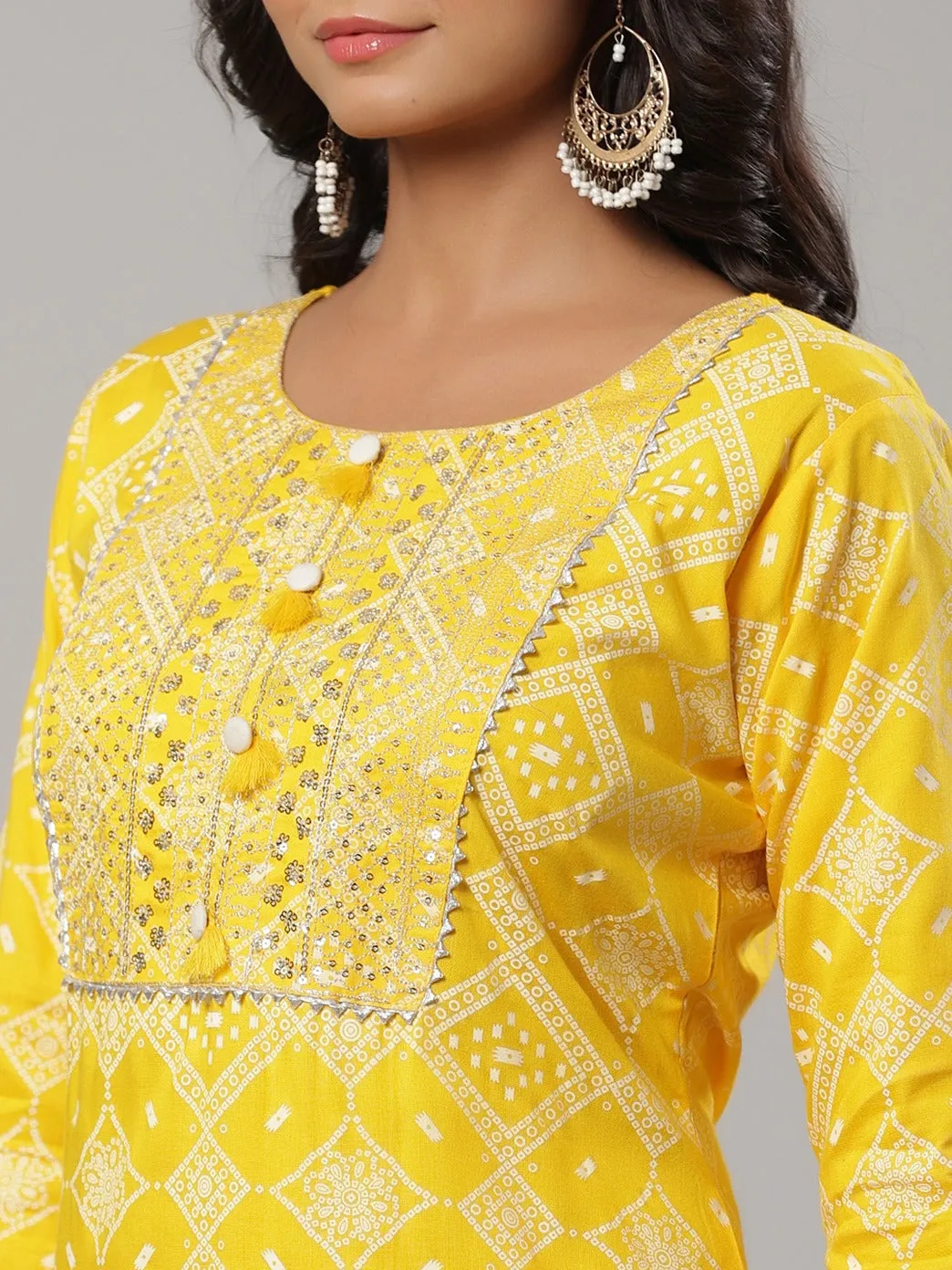 Mustard Printed Dupatta Set