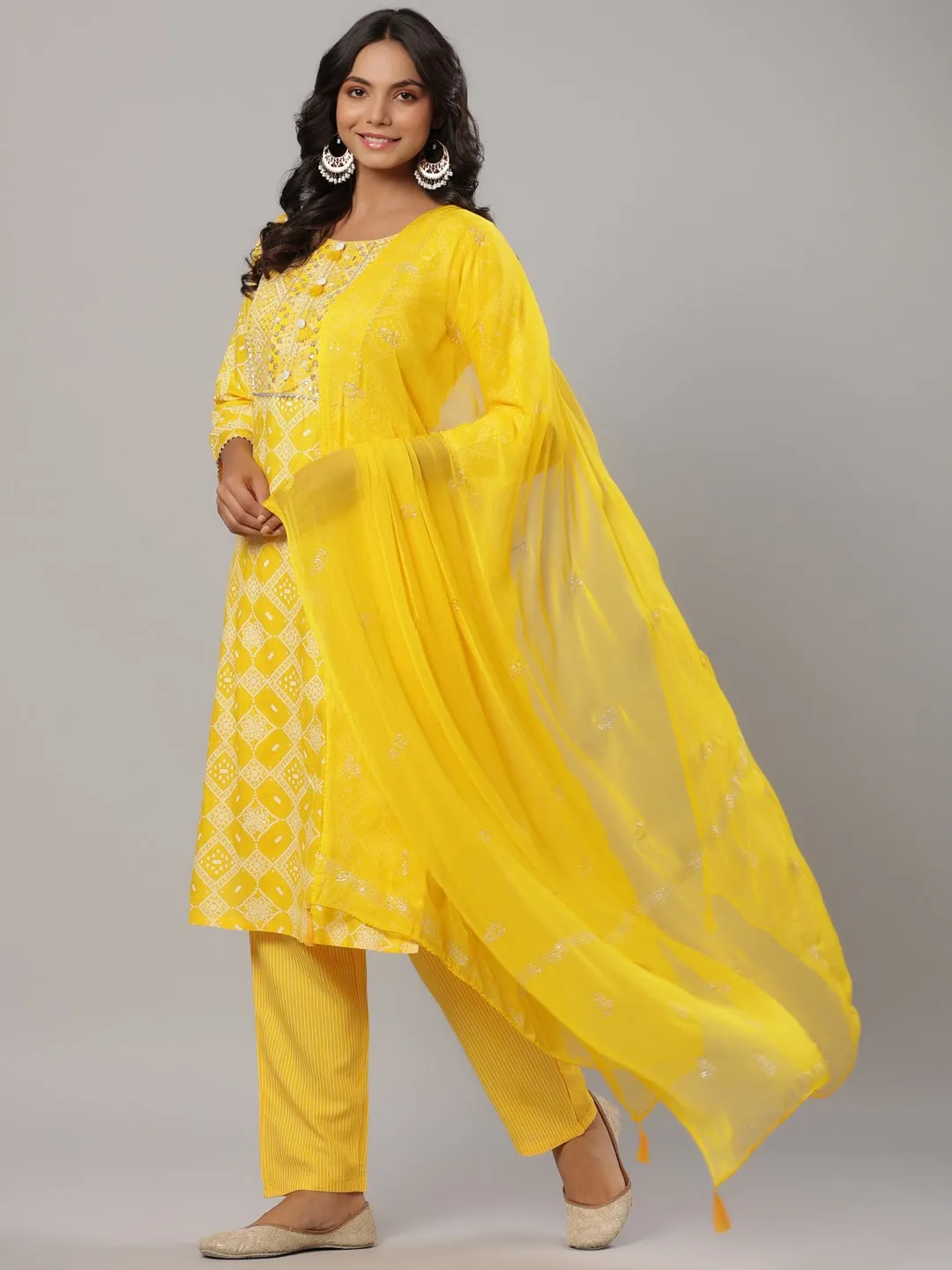 Mustard Printed Dupatta Set
