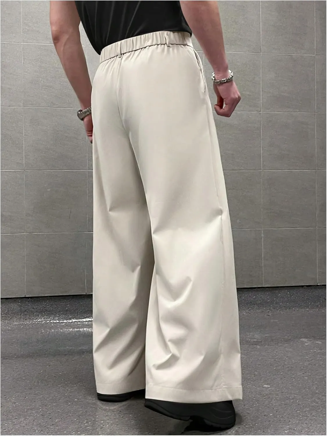 OYOANGLE Men's Baggy Wide Leg Pants Zipper Fly Pleated Trousers Business Casual Dress Pants with Pocket