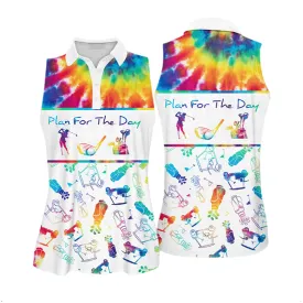 Plan for The Day Tie-Dye Pattern Golf Sleeveless Polo Shirt for Women