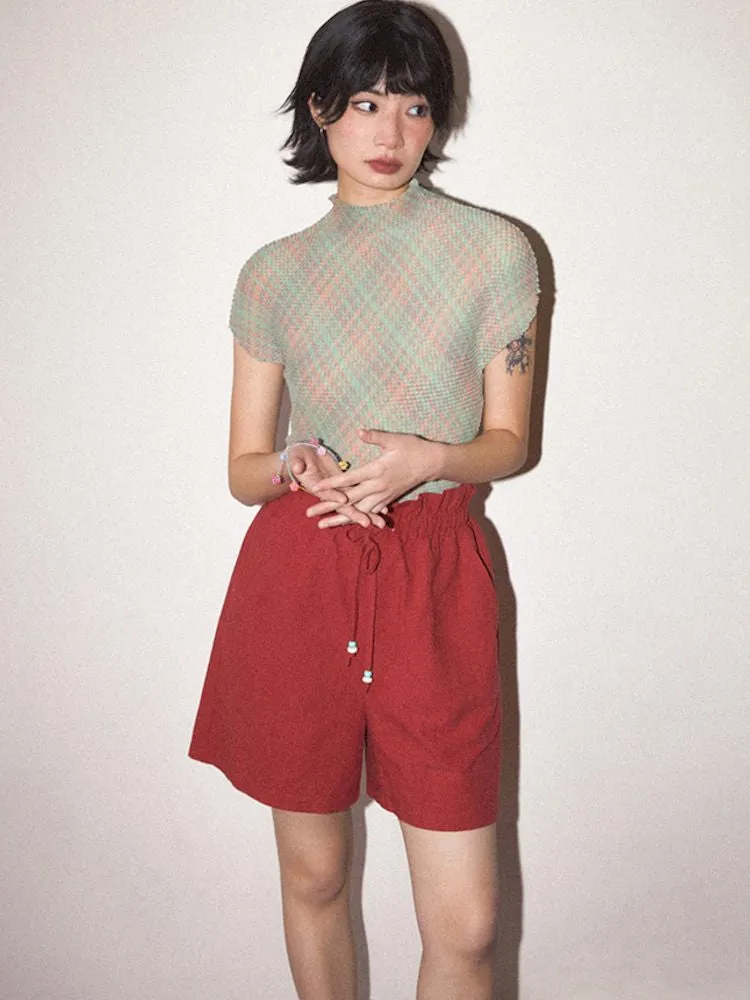 Pleated Waistband Casual Shorts【s0000008829】
