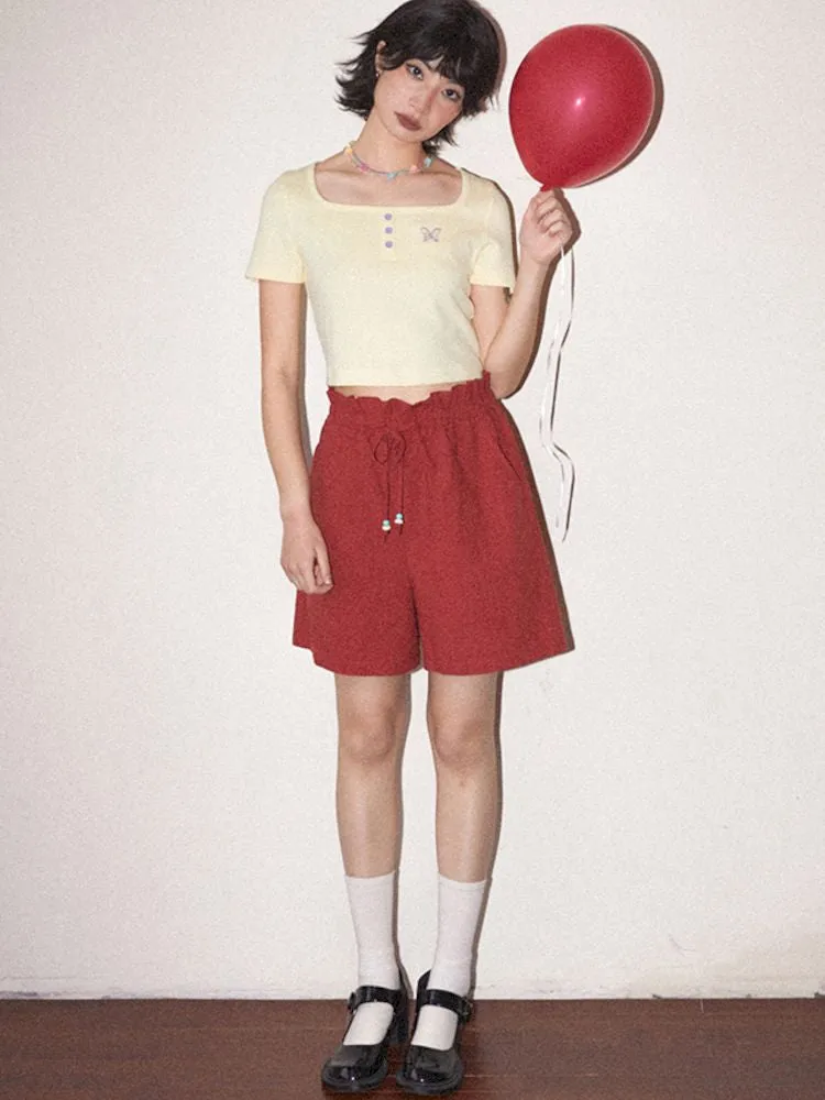 Pleated Waistband Casual Shorts【s0000008829】