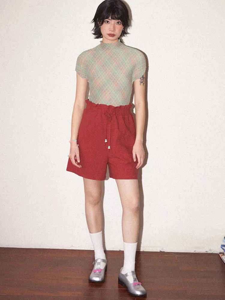 Pleated Waistband Casual Shorts【s0000008829】