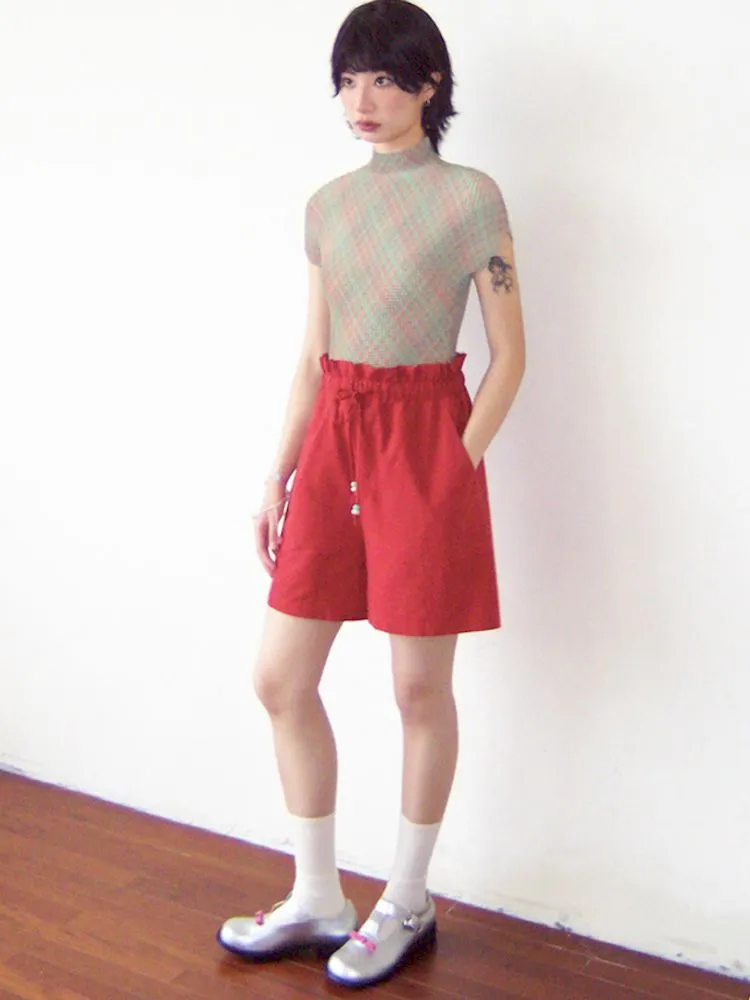 Pleated Waistband Casual Shorts【s0000008829】