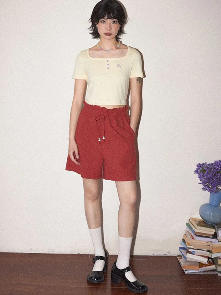 Pleated Waistband Casual Shorts【s0000008829】