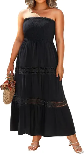 Plus Size Summer Dress- Beach Tube Casual Boho Strapless Flowy Long Sun Maxi Dresses