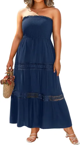 Plus Size Summer Dress- Beach Tube Casual Boho Strapless Flowy Long Sun Maxi Dresses