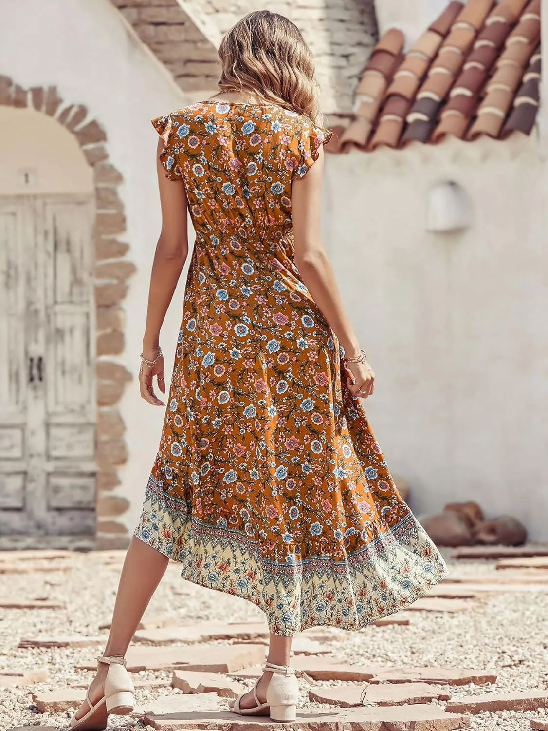 PRETTYGARDEN Women's Summer Maxi Dress Casual Floral V Neck Cap Sleeves Boho High Low Flowy Midi Long Sun Dresses
