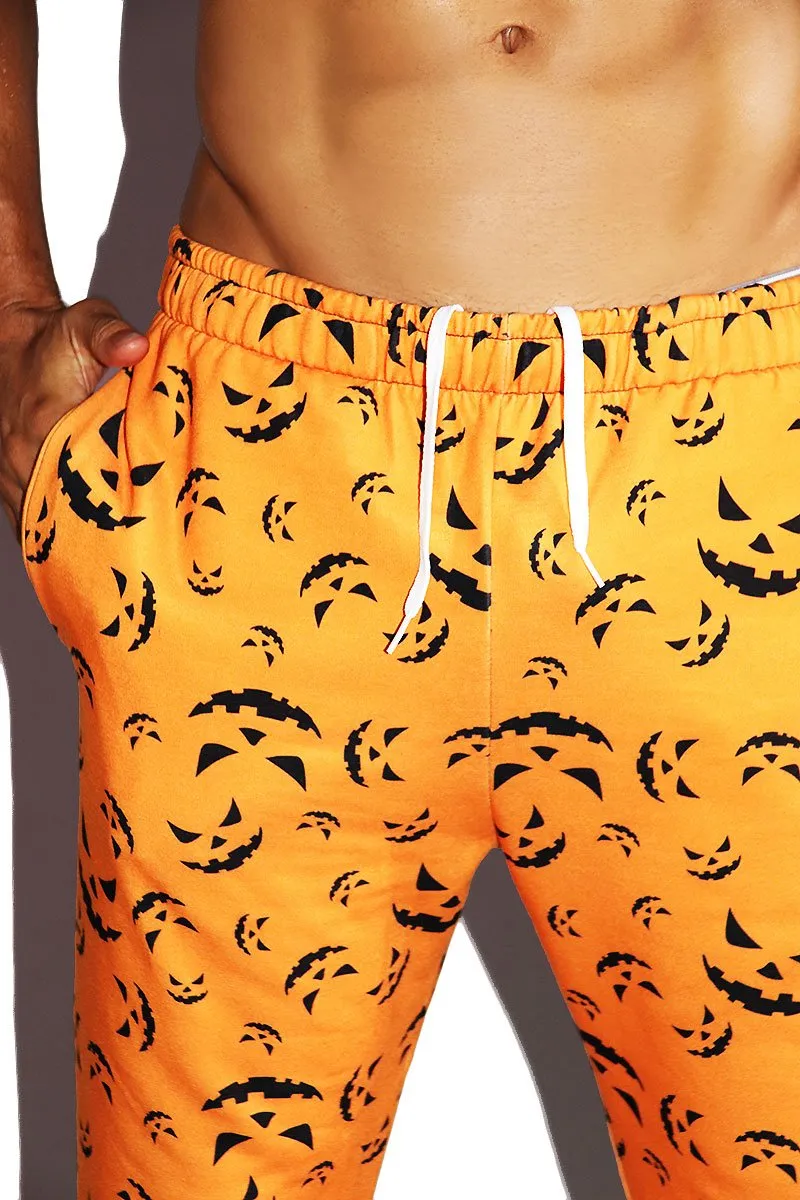 Pumpkin All Over Print Sweatpants- Orange