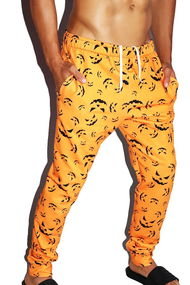 Pumpkin All Over Print Sweatpants- Orange