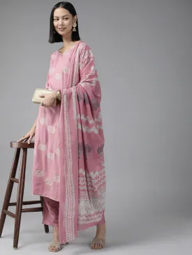Purple Printed Dupatta Set