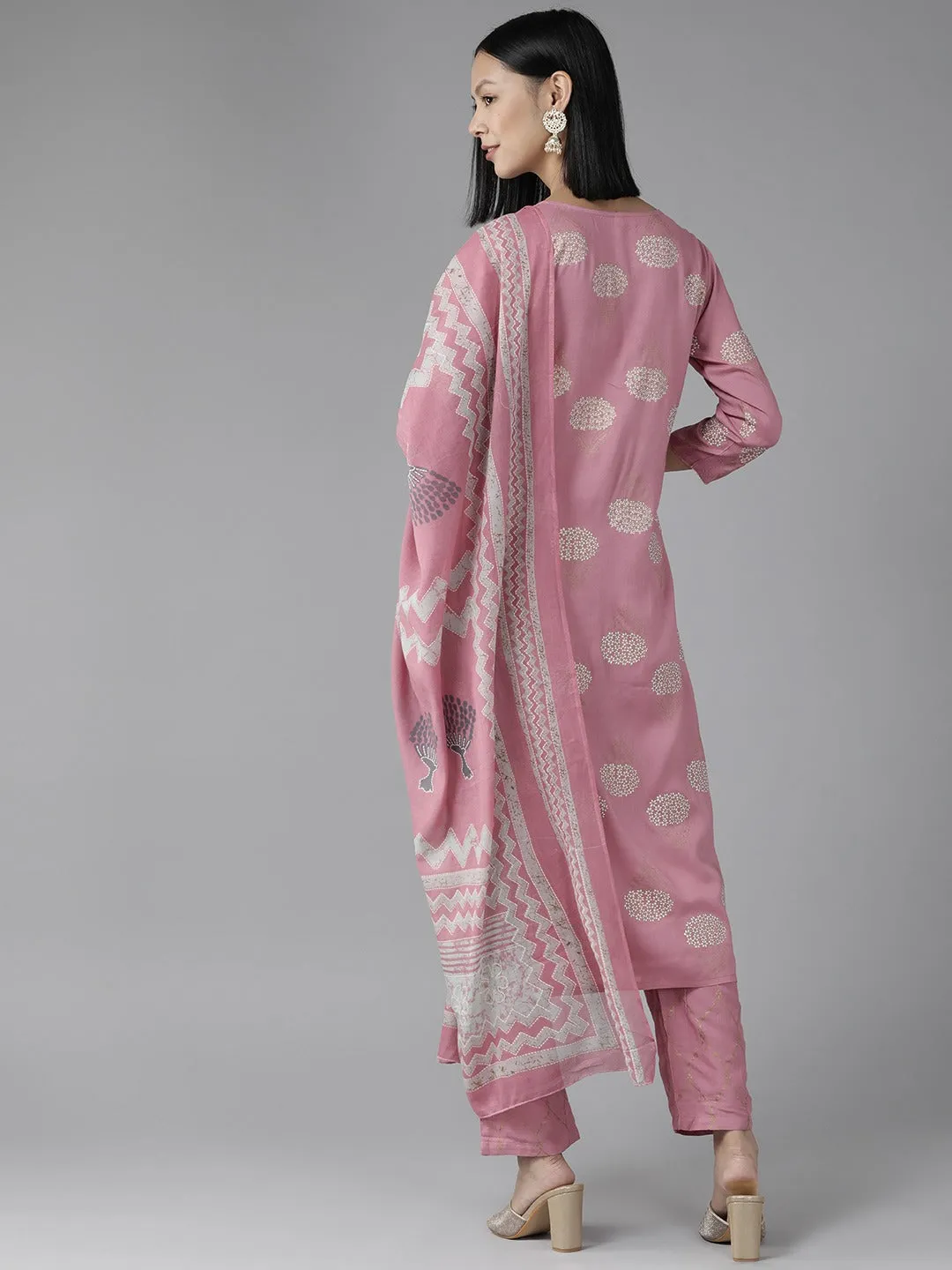 Purple Printed Dupatta Set