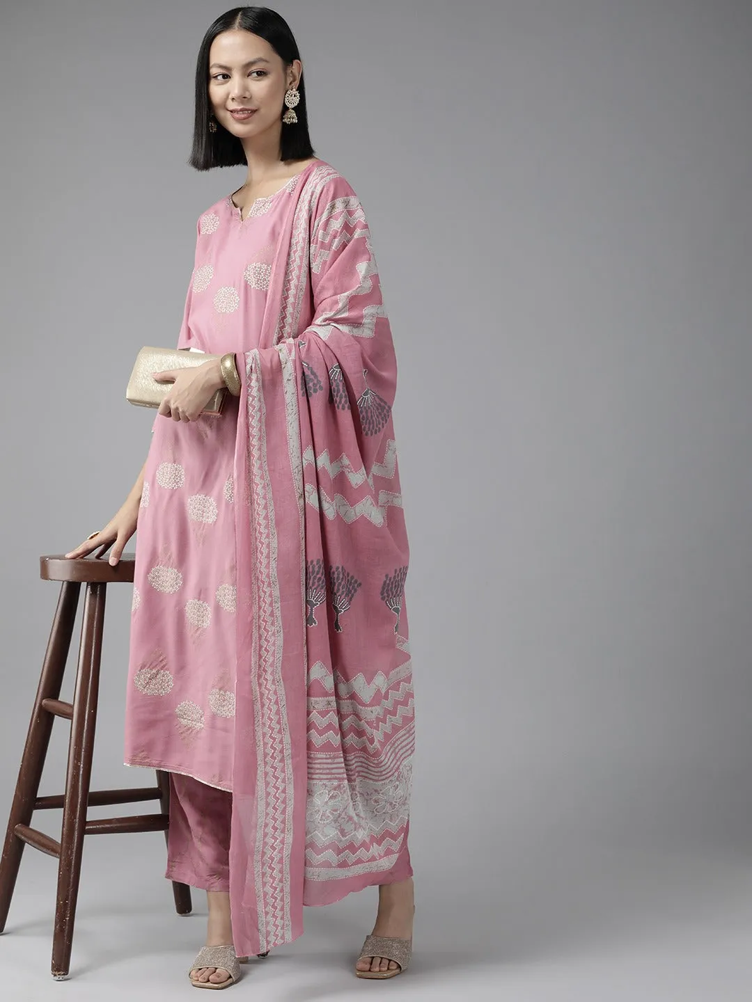 Purple Printed Dupatta Set