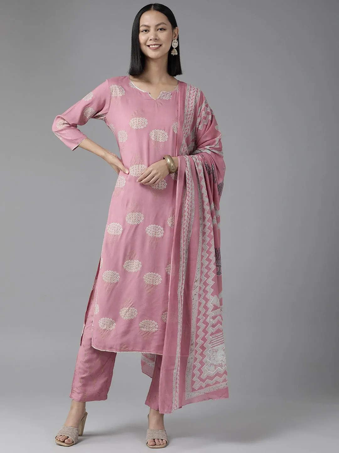 Purple Printed Dupatta Set