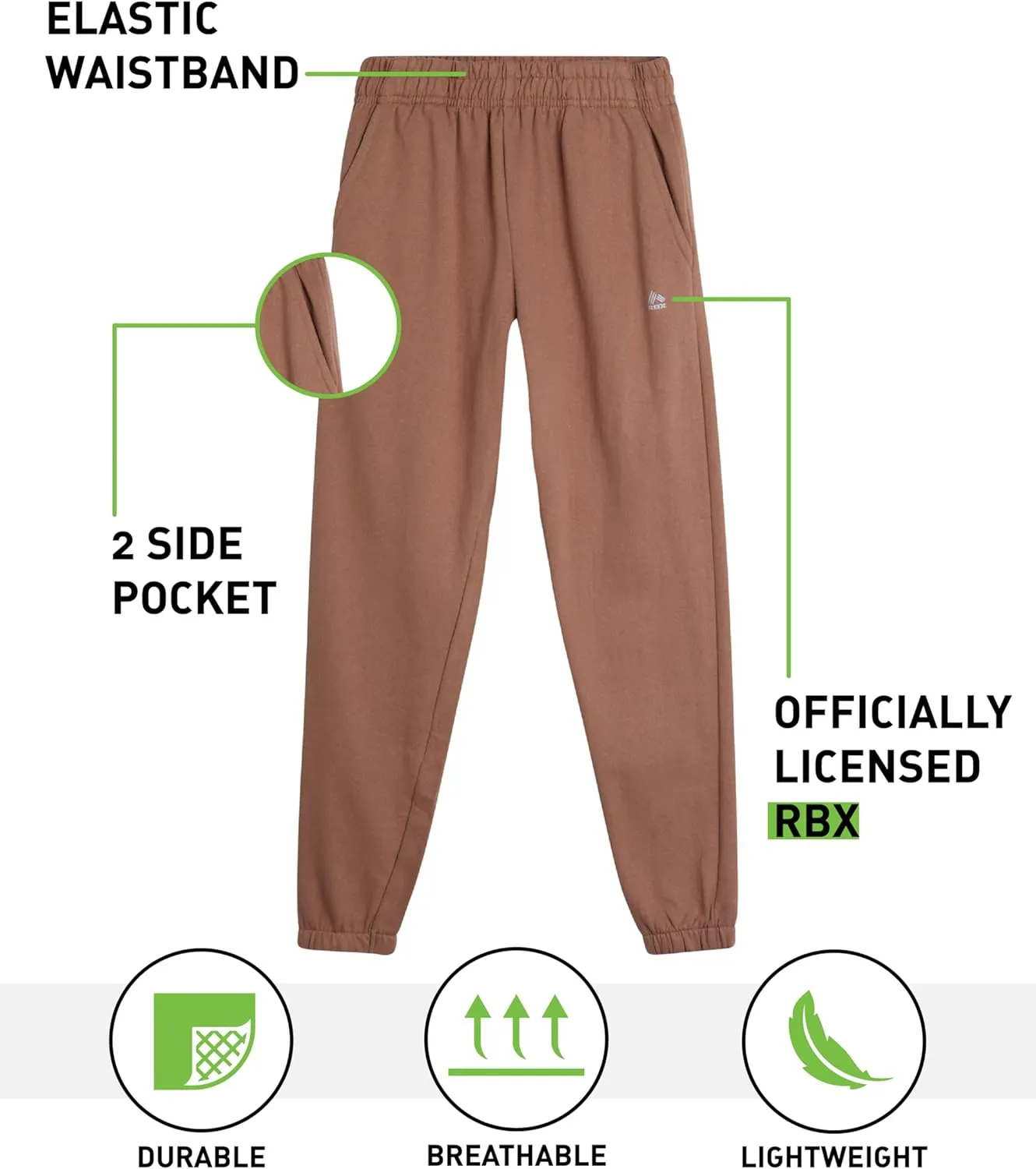 RBX Boys Sweatpants - 2 Pack Performance Fleece Basic Joggers, Athletic Track Pants for Boys with Elastic Waistband (8-16)