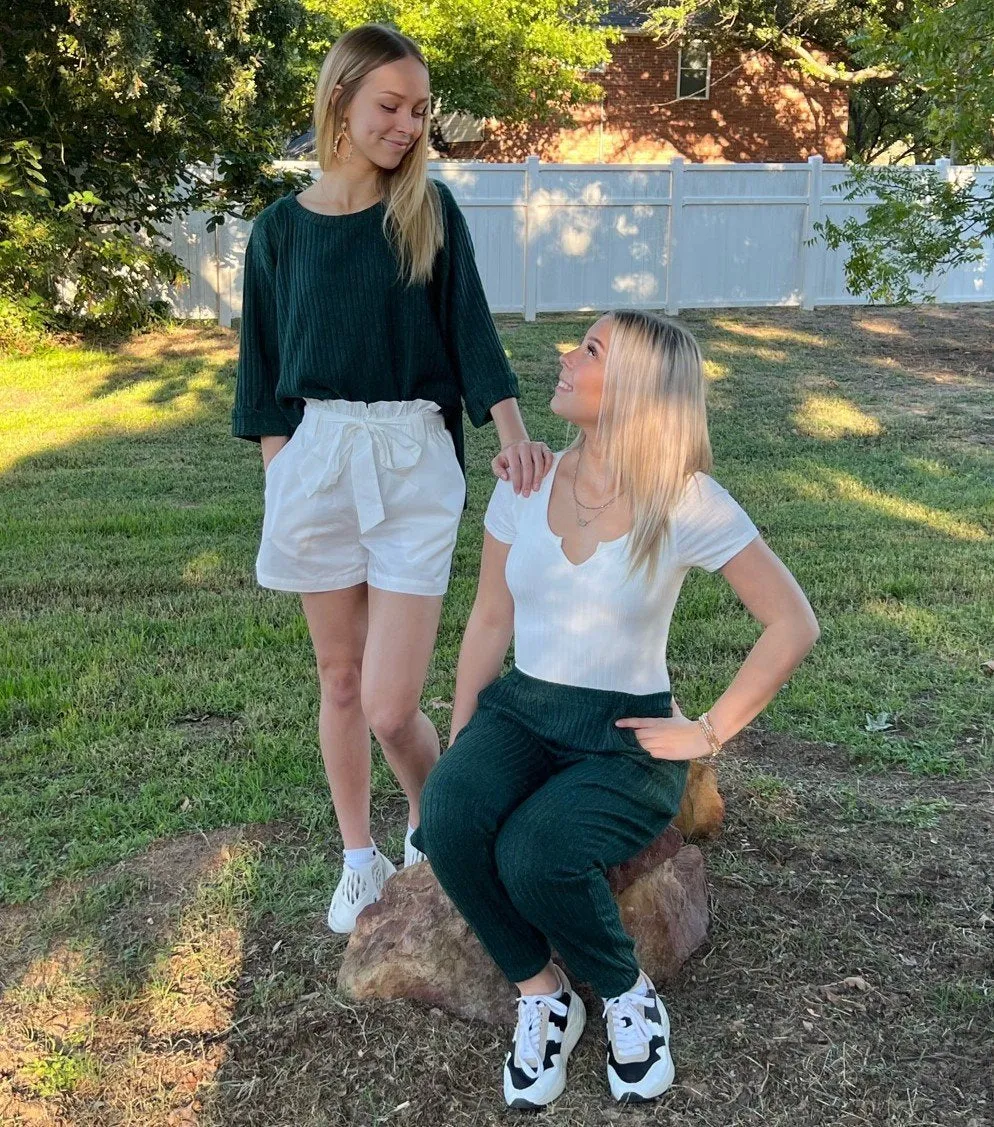 Ribbed knit jogger with elastic waistband and pockets