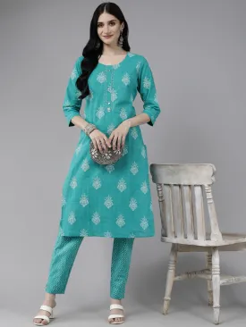 Sea Green Printed Kurta Set