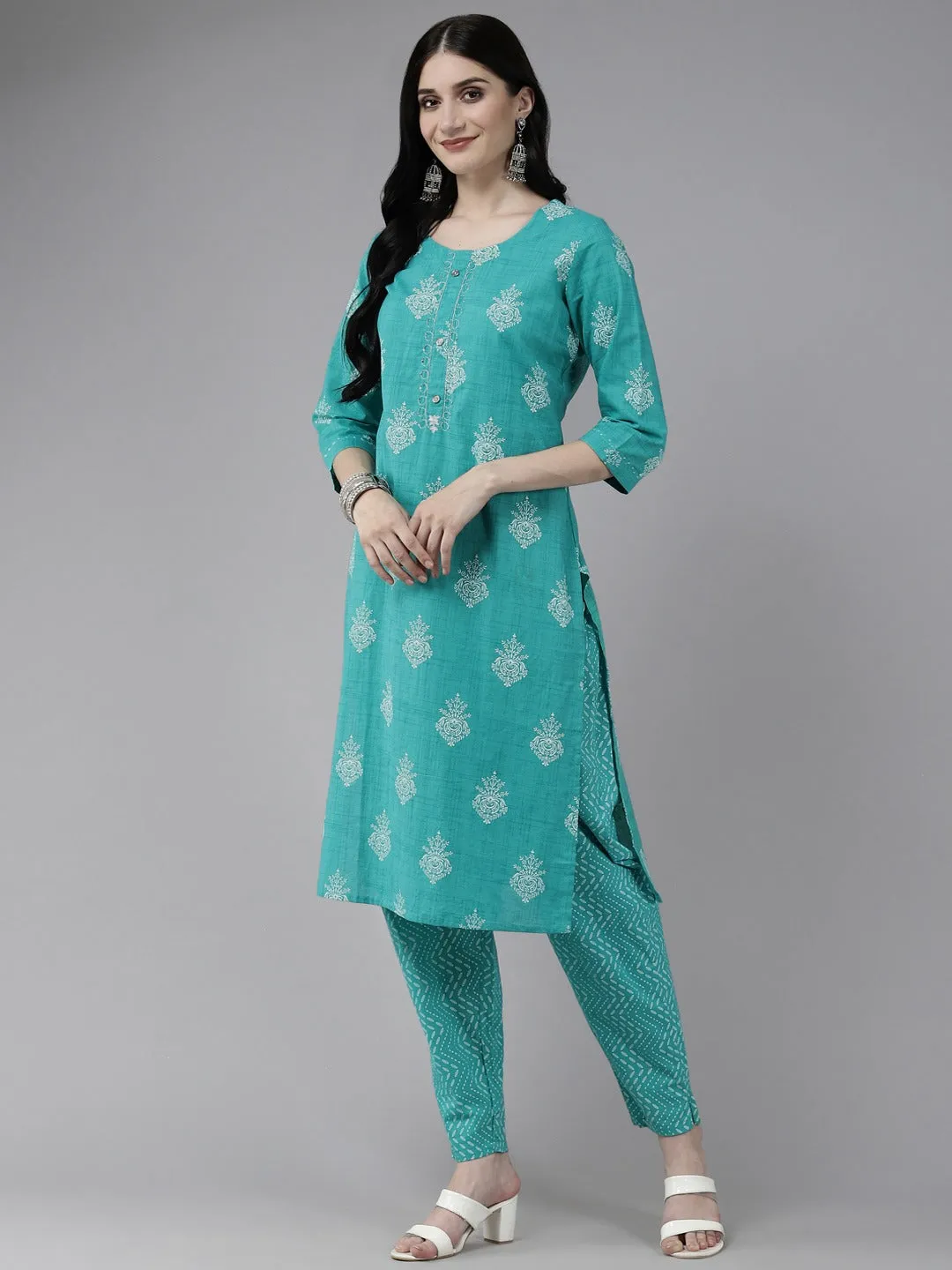 Sea Green Printed Kurta Set