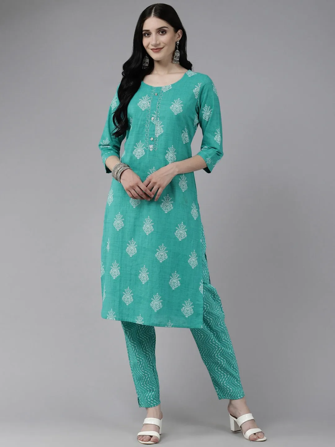 Sea Green Printed Kurta Set