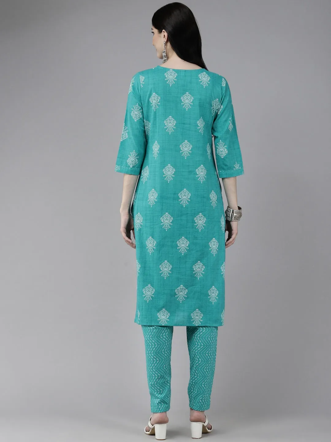 Sea Green Printed Kurta Set