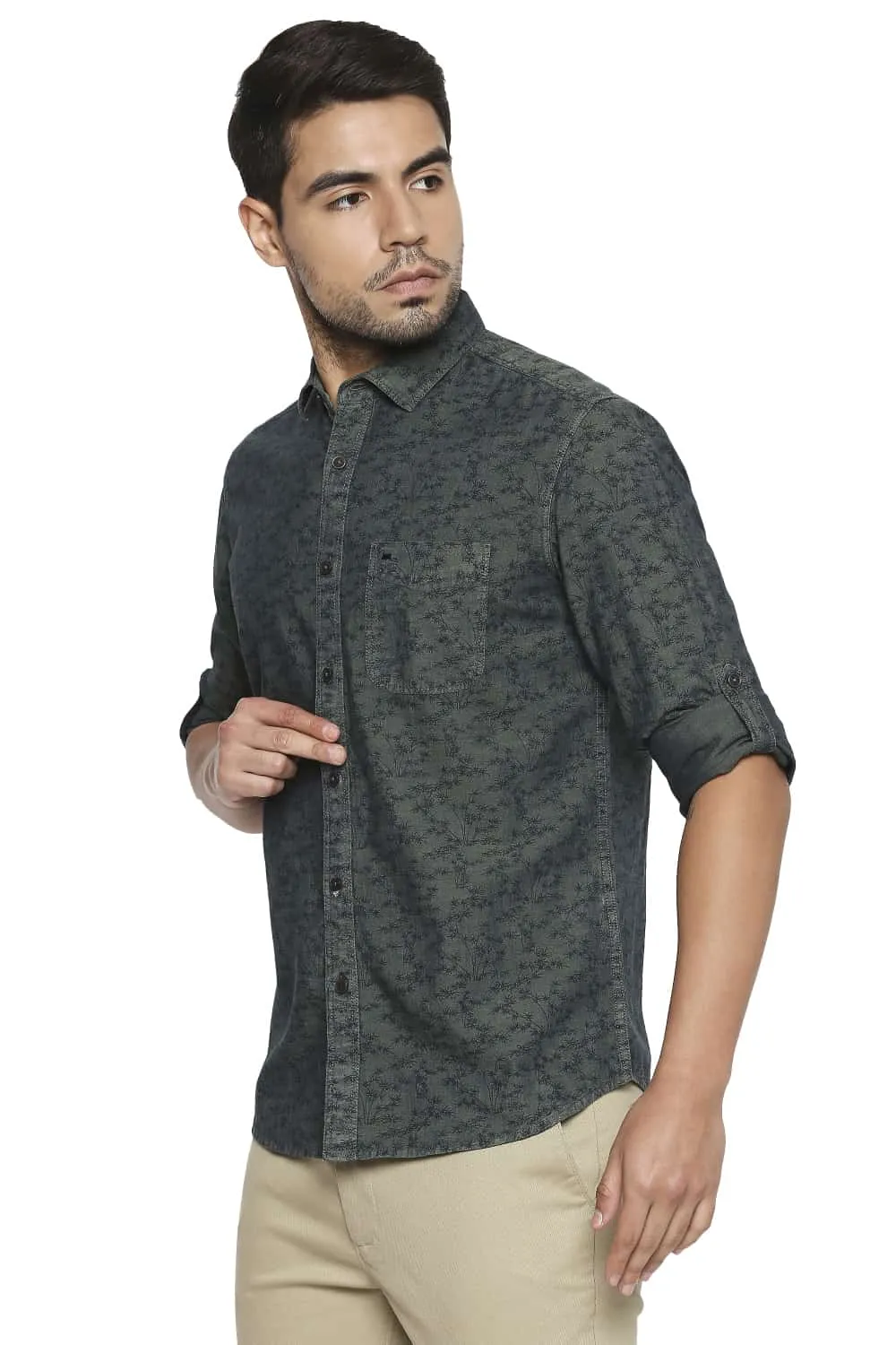 Slim Fit Tinted Indigo Printed Shirt