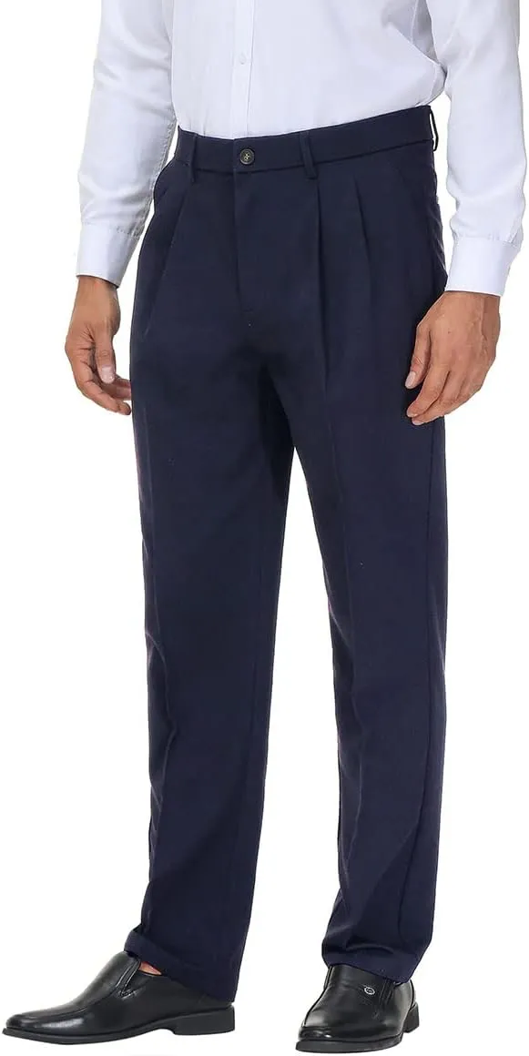 Soojun Men's Flex Pleated Front Classic Fit Dress Pants