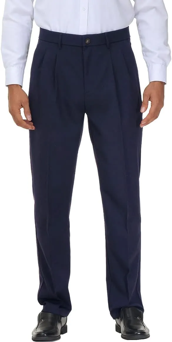 Soojun Men's Flex Pleated Front Classic Fit Dress Pants