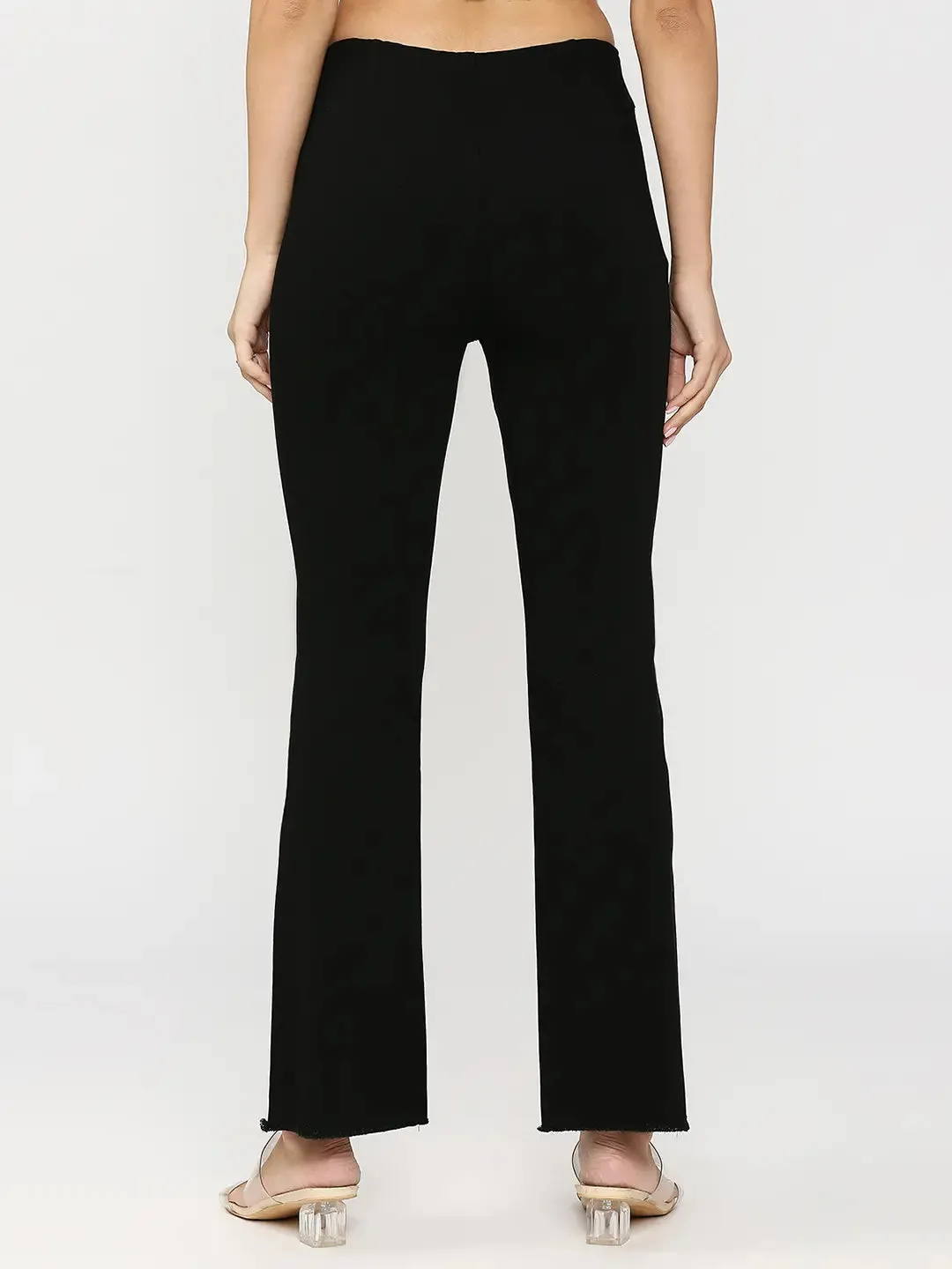 Spykar Black Regular Fit Ankle Length Mid Rise Trousers