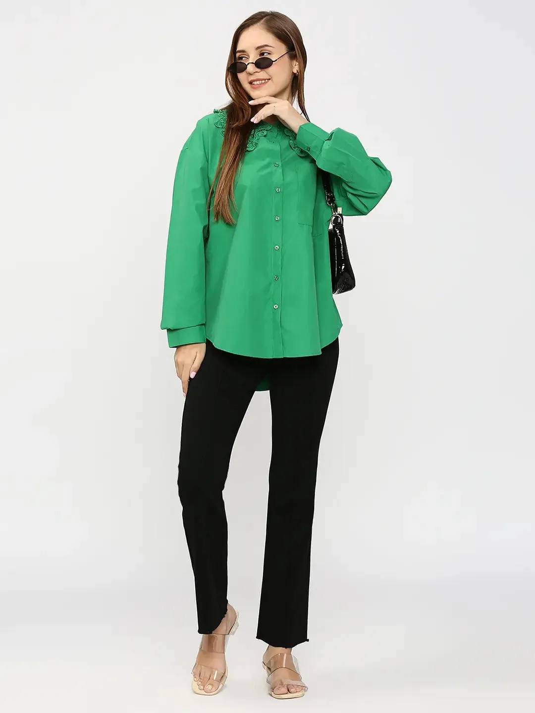 Spykar Black Regular Fit Ankle Length Mid Rise Trousers