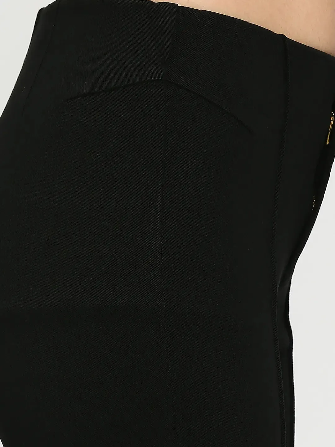 Spykar Black Regular Fit Ankle Length Mid Rise Trousers