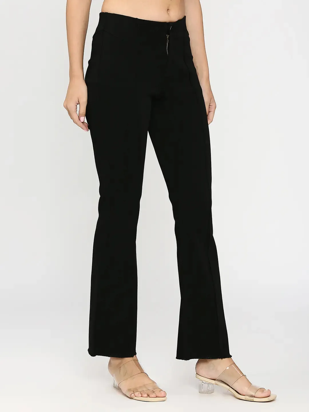 Spykar Black Regular Fit Ankle Length Mid Rise Trousers