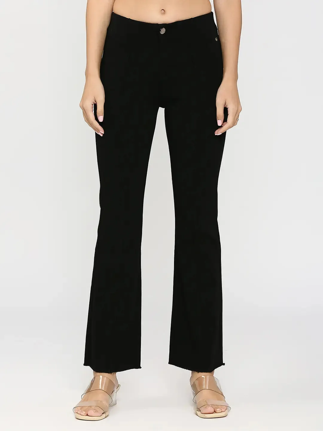 Spykar Black Regular Fit Ankle Length Mid Rise Trousers