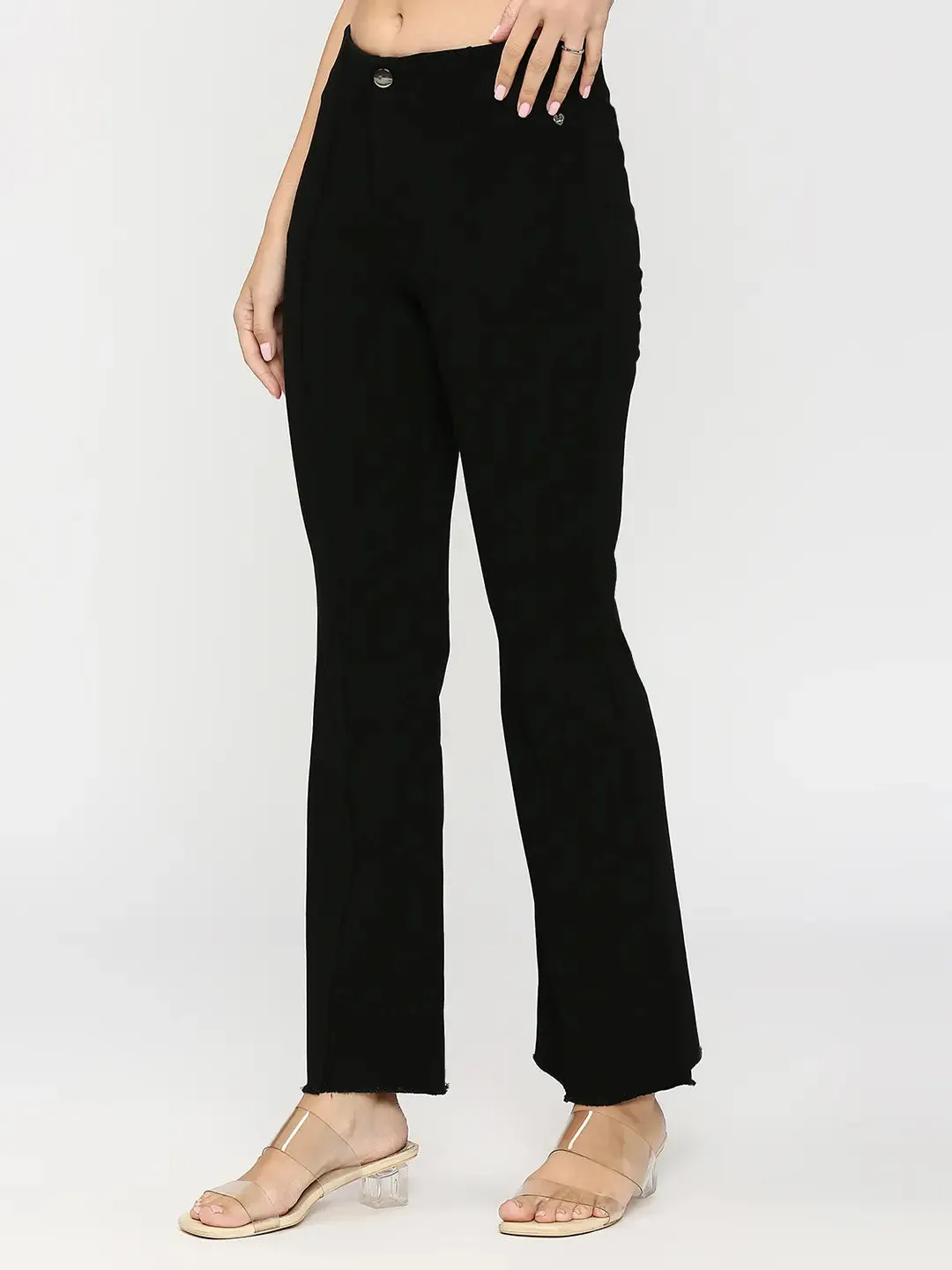 Spykar Black Regular Fit Ankle Length Mid Rise Trousers