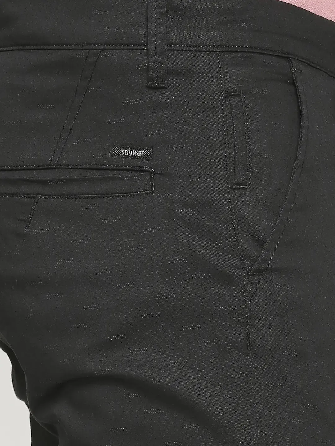 Spykar Men Black Cotton Slim Fit Ankle Length Trouser