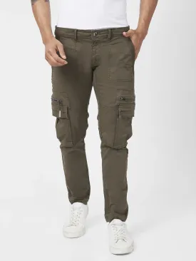 Spykar Men Military Green Cotton Tapered Fit Ankle Length Mid Rise Cargo Pant