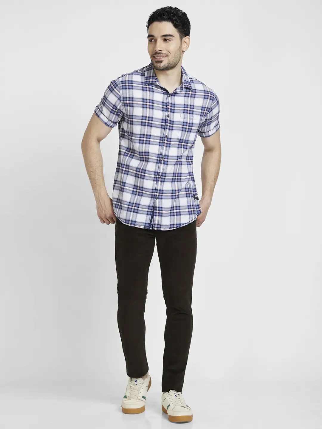 Spykar Men Olive Cotton Slim Fit Mid Rise Trousers