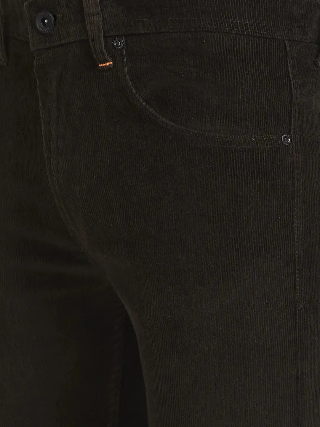 Spykar Men Olive Cotton Slim Fit Mid Rise Trousers