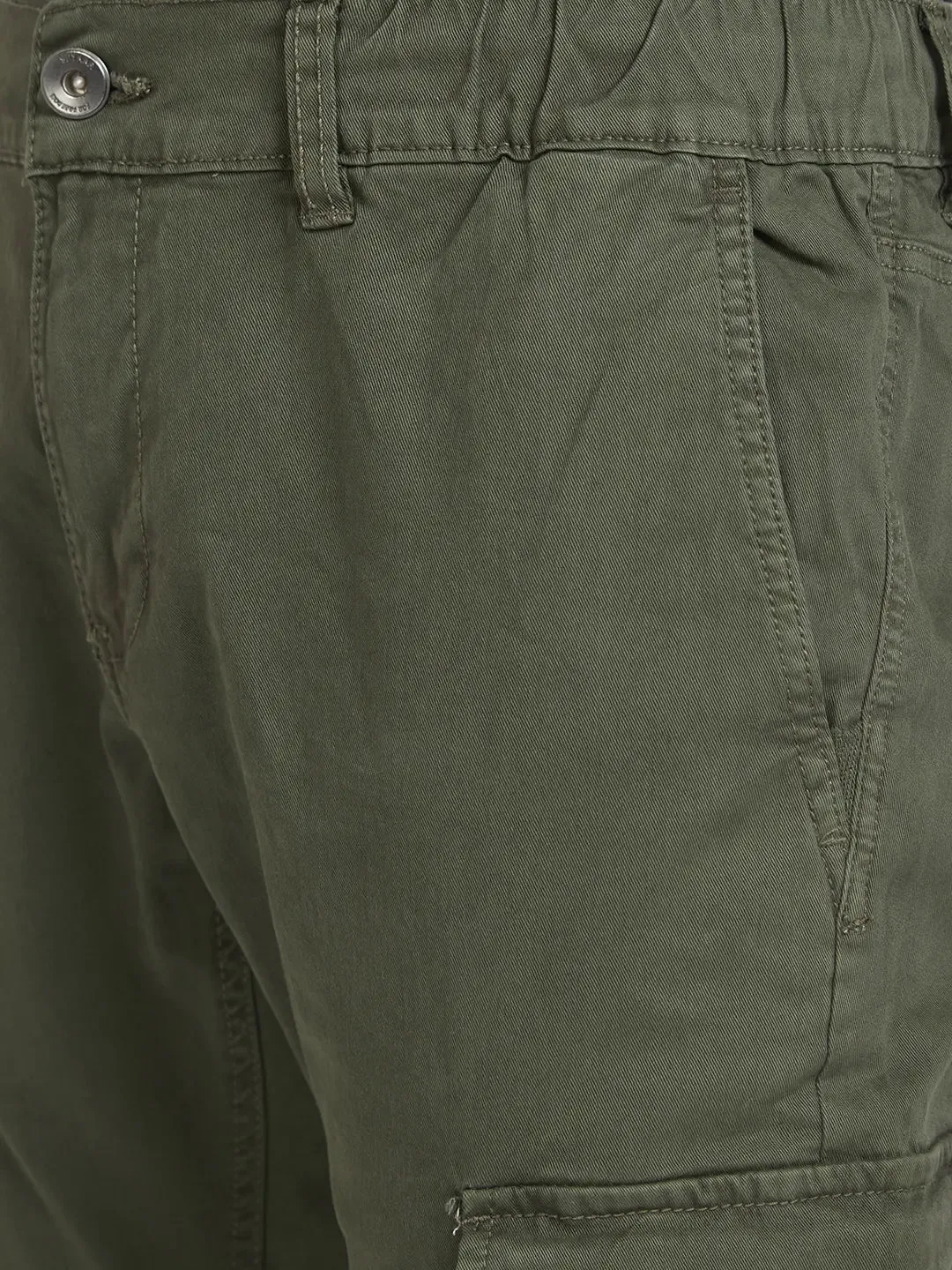 Spykar Men Rifle Green Lycra Slim Fit Mid Rise Cargo Pant