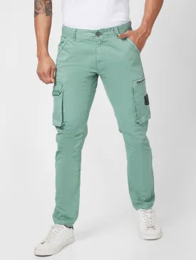 Spykar Men Sage Green Cotton Tapered Fit Ankle Length Mid Rise Cargo Pant