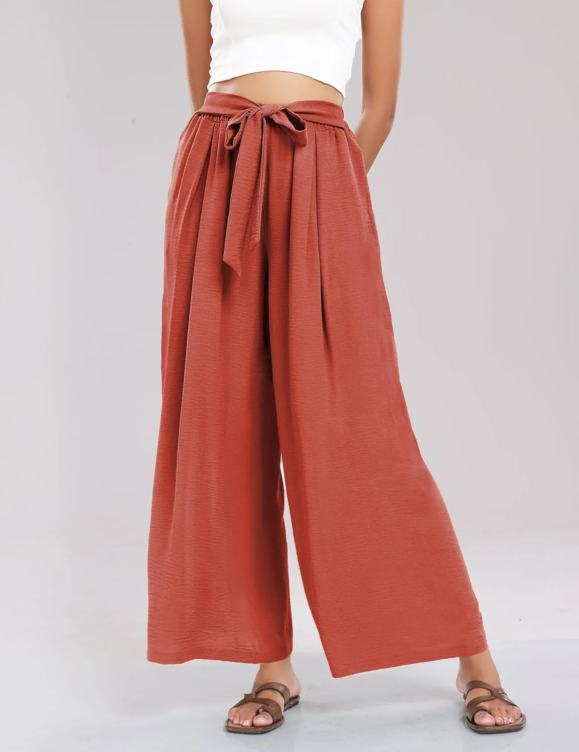 Summe Wide Leg Dress Pants for Women High Waisted Palazzo Casual Work Pants Beach Trousers with Pocket