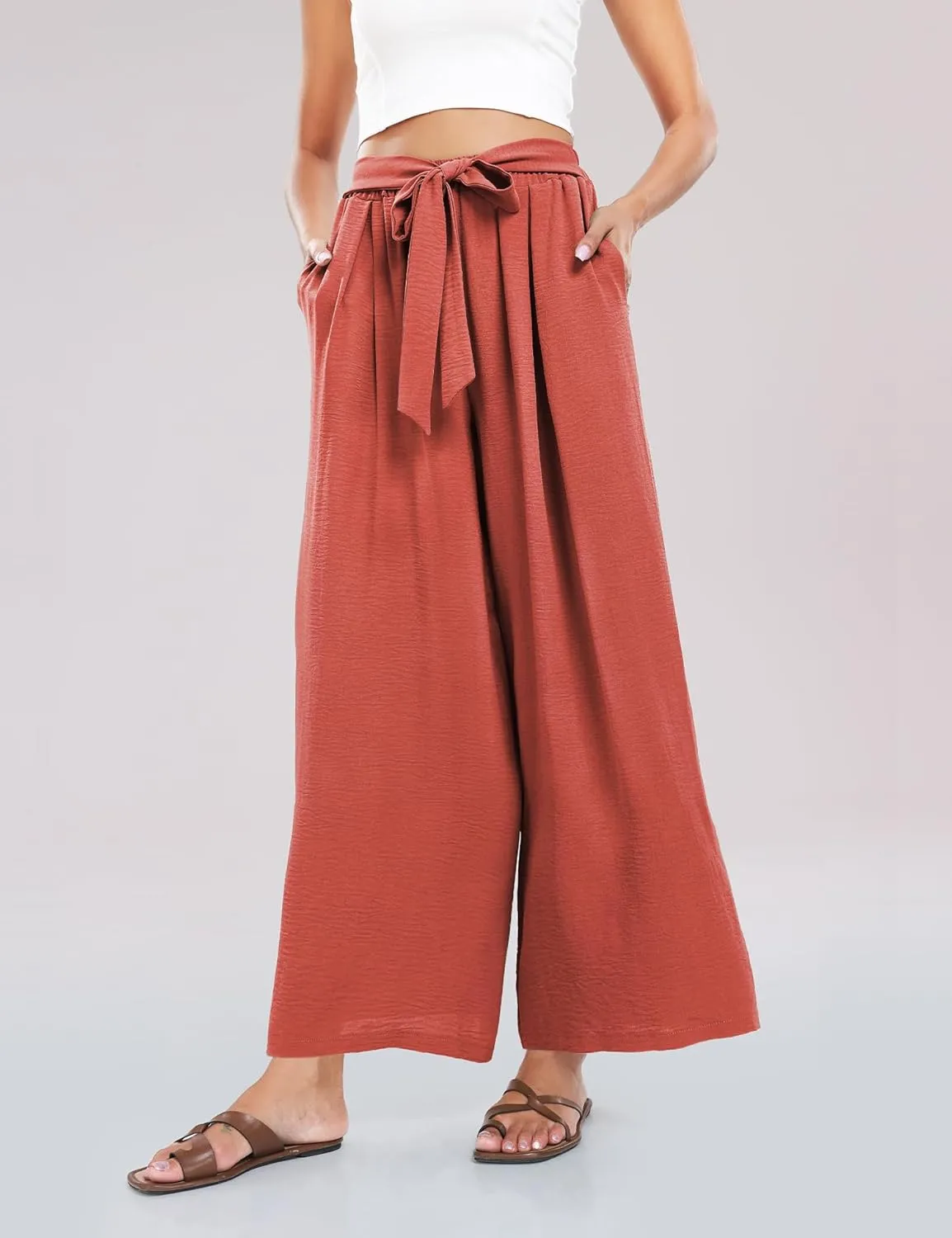Summe Wide Leg Dress Pants for Women High Waisted Palazzo Casual Work Pants Beach Trousers with Pocket