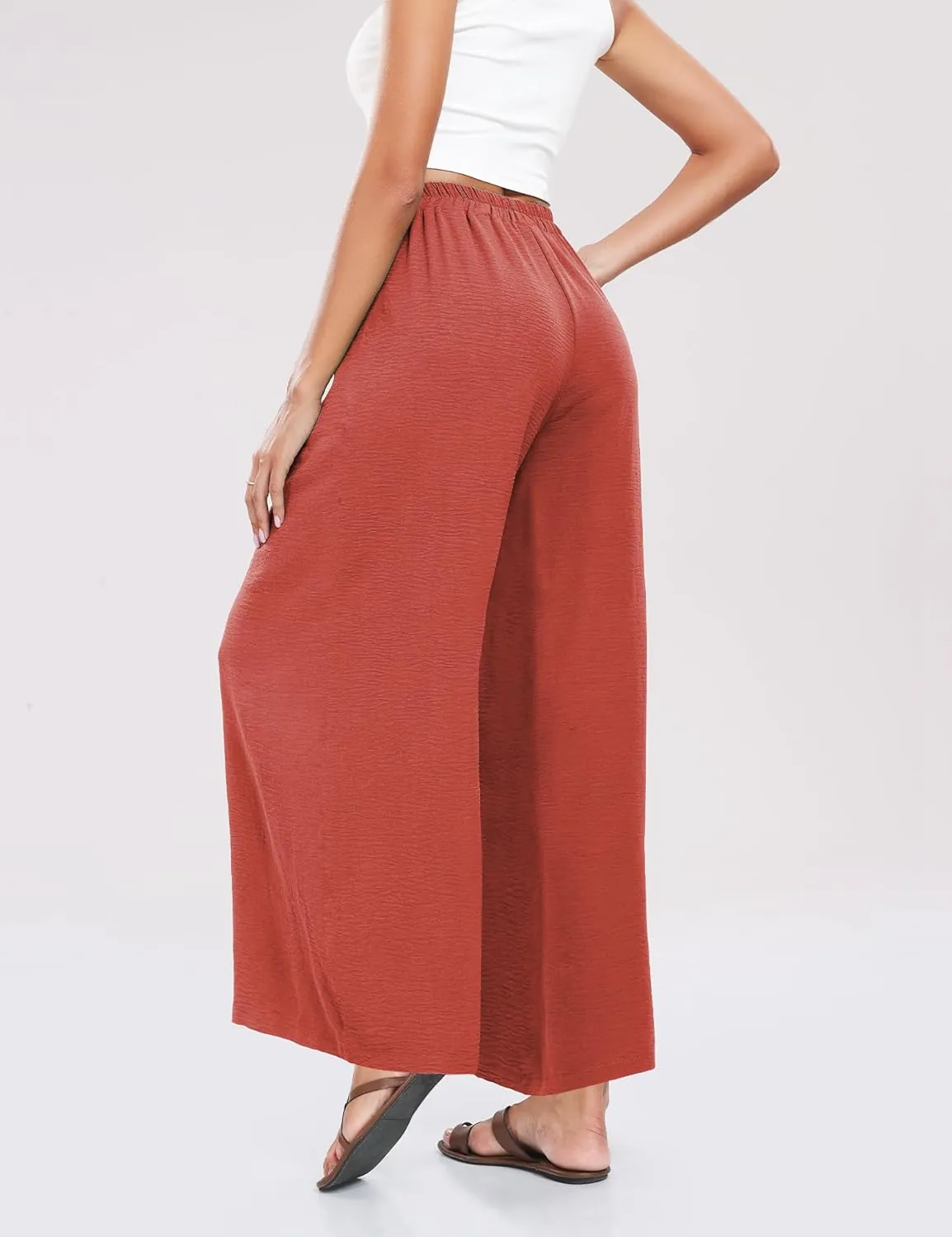 Summe Wide Leg Dress Pants for Women High Waisted Palazzo Casual Work Pants Beach Trousers with Pocket