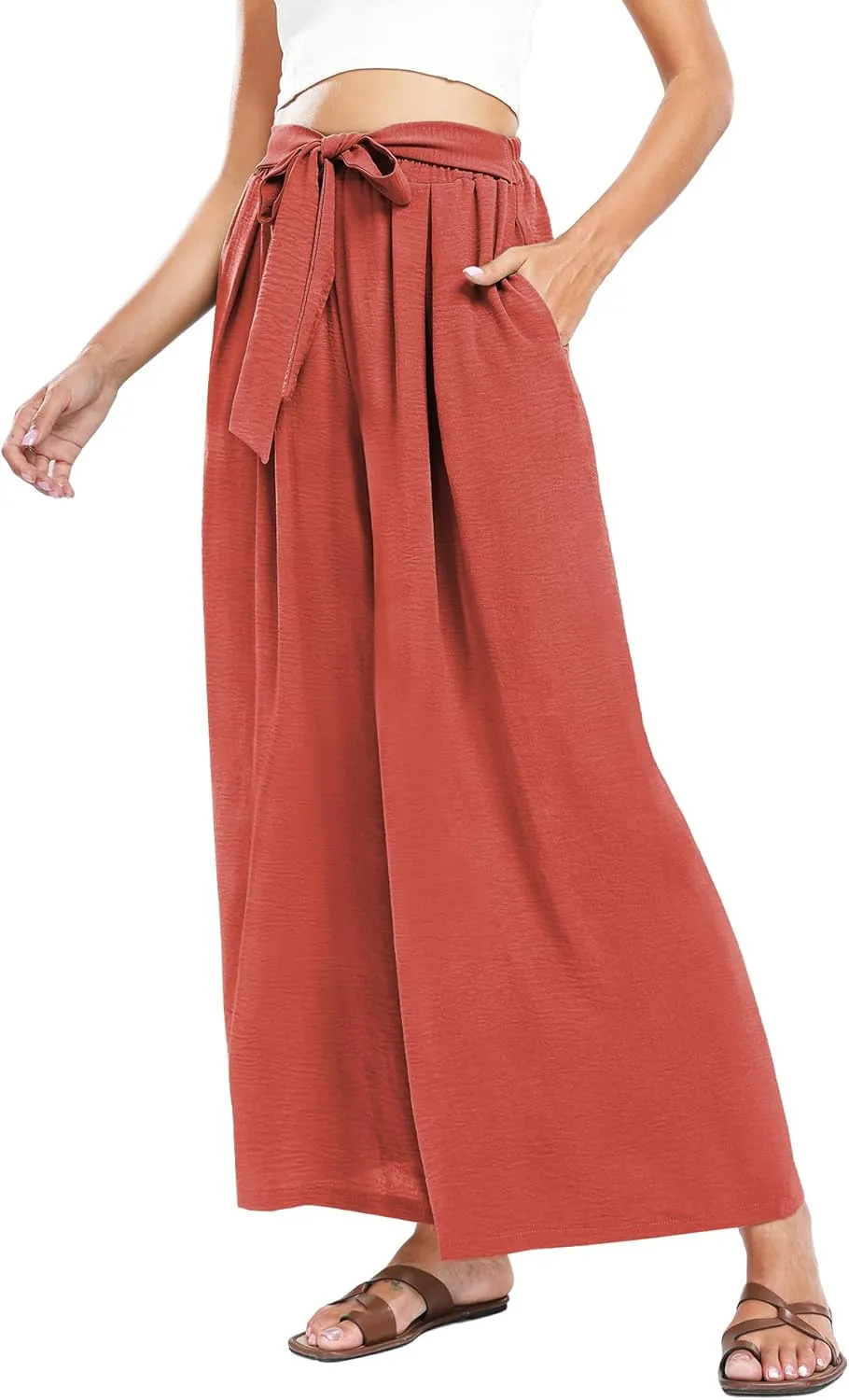 Summe Wide Leg Dress Pants for Women High Waisted Palazzo Casual Work Pants Beach Trousers with Pocket
